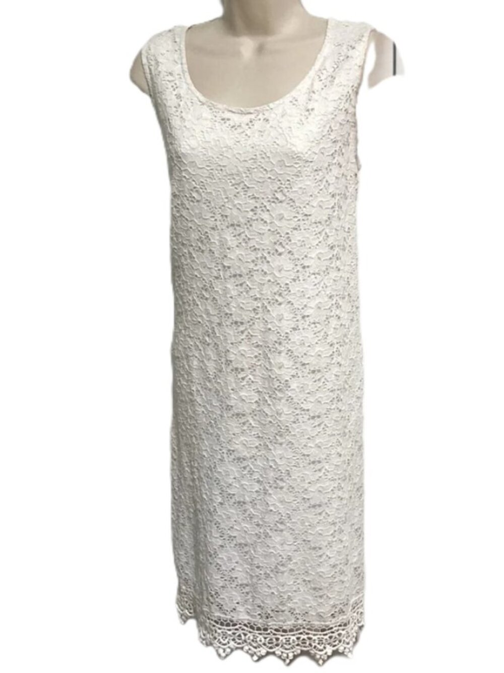 ALFANI All Lace White Sleeveless Round Neck Slip Shift Dress Womens Size Large